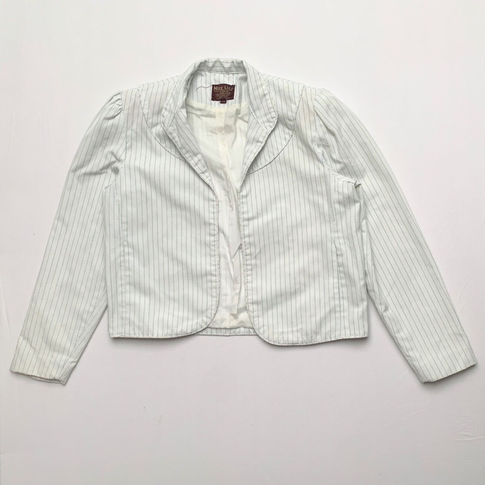 Vintage Roper Western White Blue Pinstripe Shoulder Padded Jacket w/ Piping S M